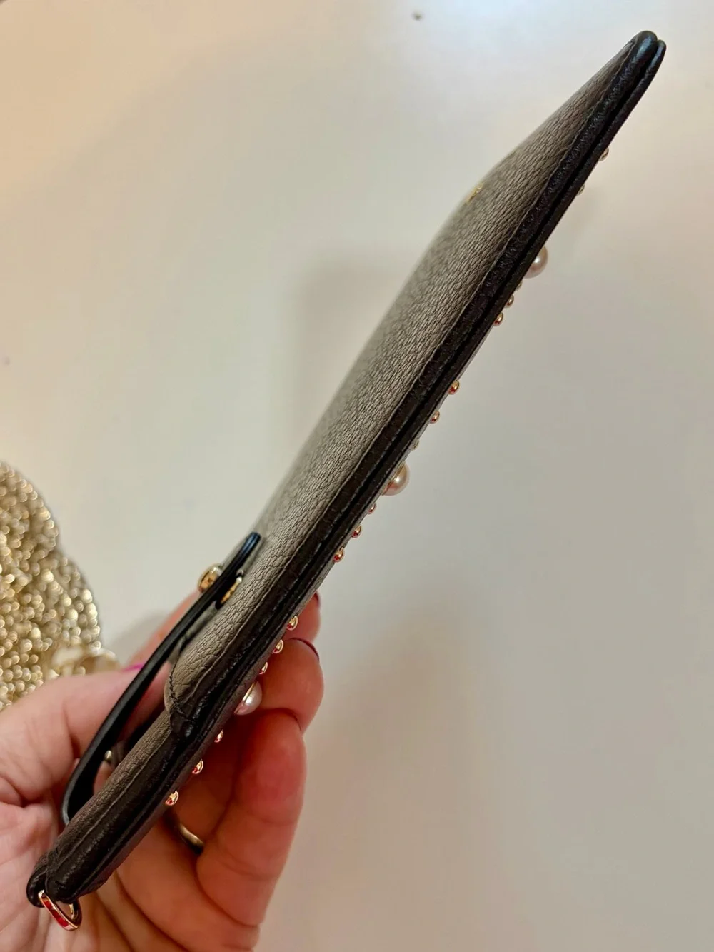 Kate Spade NY Pearl & Black Pebbled Iphone Sleeve Crossbody Bag